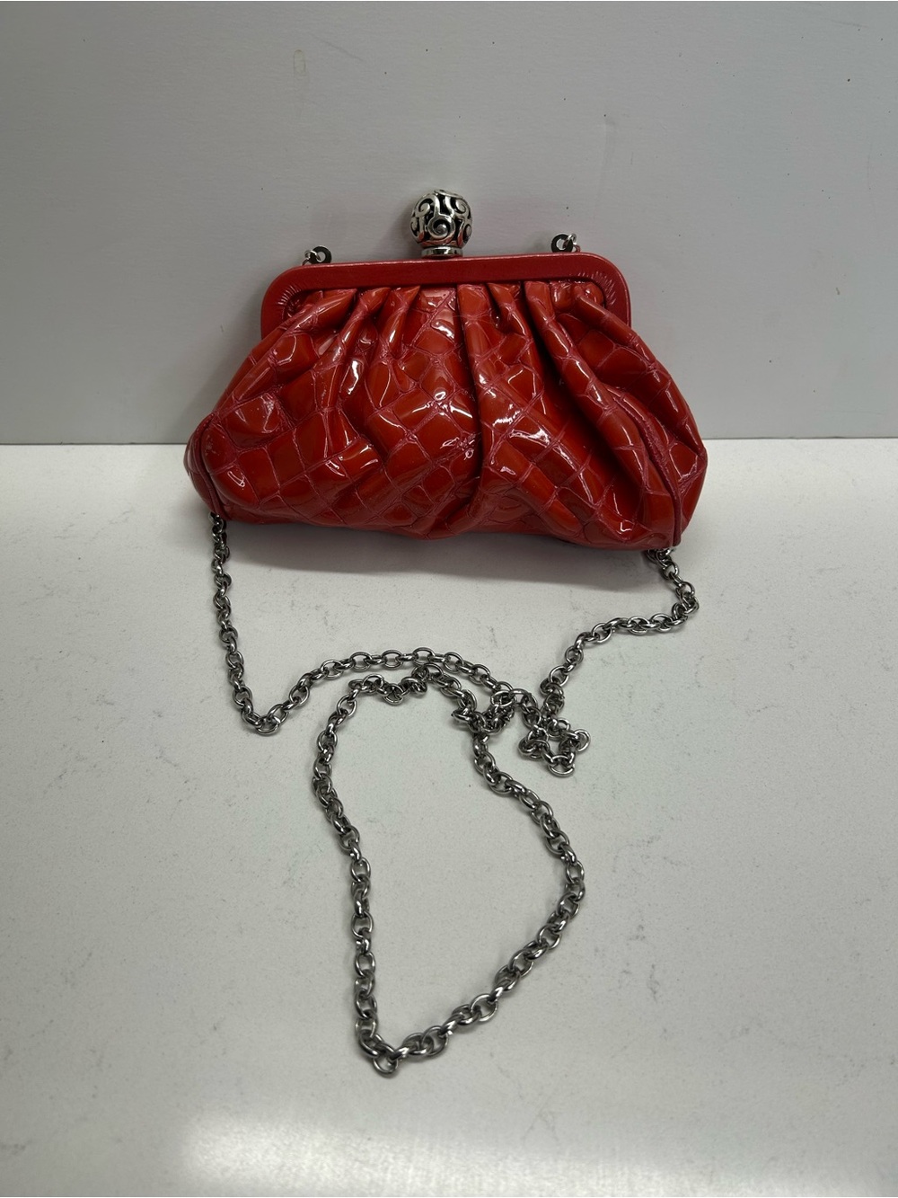 Brighton‎ Red Patent Quilted Frame Clutch with Chain Strap